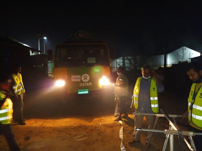 Oxfam’s Rohingya volunteers were the first responders, followed by the Rapid Response Team, which deployed immediately with water trucks—on standby for such emergencies—and rushed to the camps to help extinguish the blaze. (Photo: Oxfam)