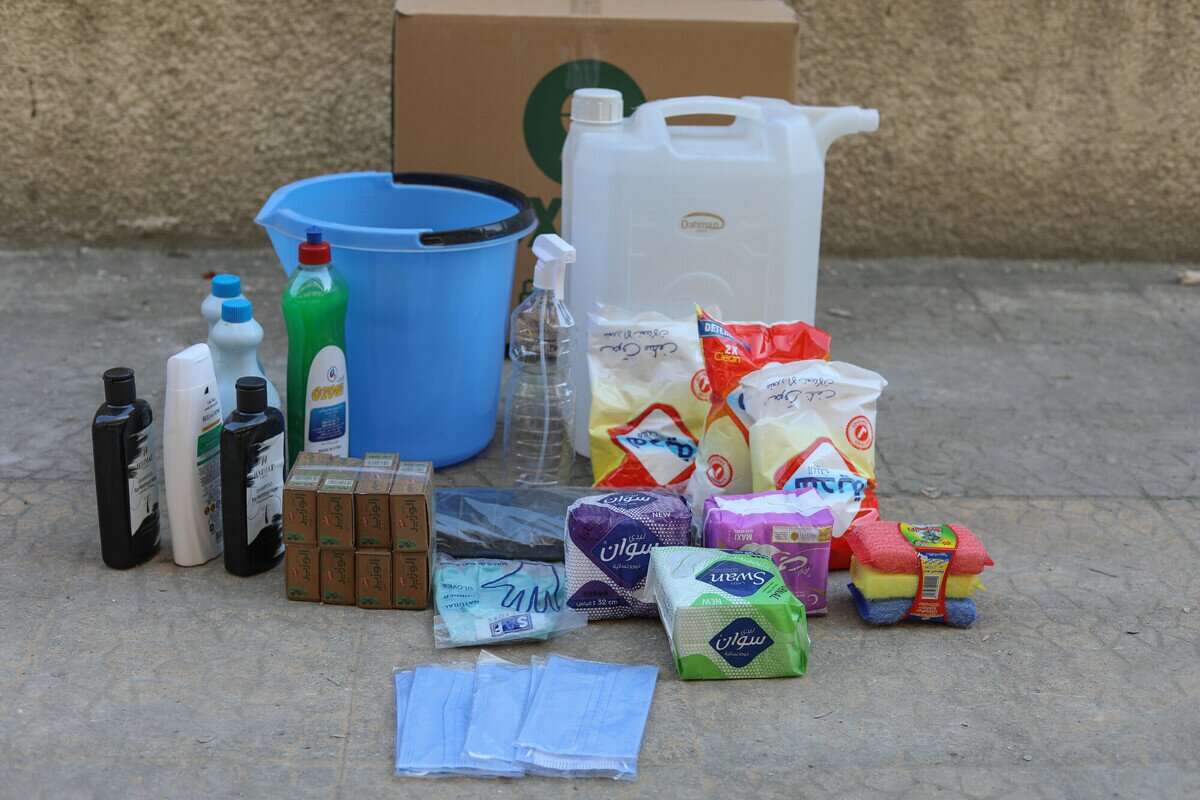 Bucket, soap, menstrual pad, etc.